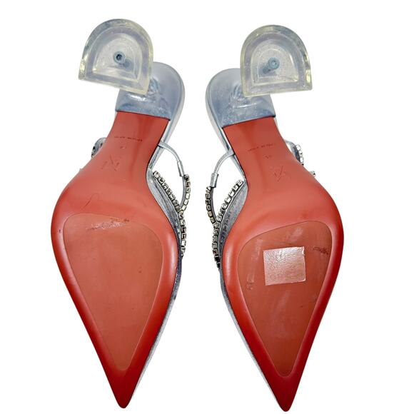 New Rare Amina Muaddi Gilda Crystals Pvc Transparent Mules Size 38 - Picture 8 of 11